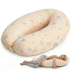 SEI Design Stillkissen Kapok-Füllung XXL 190x35 cm, Musselinbezug Bio-Baumwolle, ergonomisch, Schwangerschaftskissen mit Bezug, Seitenschläferkissen mit Kapok-Füllung, 100% Naturkissen, Musselin-Bezug aus Bio-Baumwolle beige