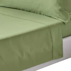 Homescapes Satin-Bettlaken ohne Gummizug, Bio-Baumwolle, Fadendichte 400 , Grün , Textil , Rechteckig , 240x275 cm , Oeko-Tex® , Heimtextilien, Bettwäsche & Leintücher, Leintücher, Bettlaken