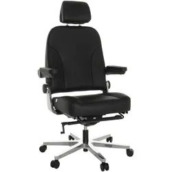 Mid.you Chefsessel , Schwarz , Leder , Echtleder , Drehkreuz , 70x123-133x63 cm , Sitzfläche 360° drehbar, gepolsterte Armlehnen , Büromöbel, Bürostühle, Chefsessel