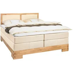 Linea Natura Boxspringbett , Eichefarben, Beige , Textil , Wildeiche , massiv , H3 , 140x200 cm , in verschiedenen Größen erhältlich , Schlafzimmer, Betten, Boxspringbetten