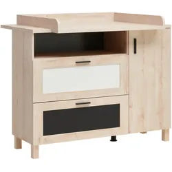 Jimmylee Wickelkommode , Schwarz, Weiß, Birkefarben , Metall , 2 Fächer , 2 Schubladen , 118x92x100 cm , DIN EN ISO 9001 , Babymöbel & Kindermöbel, Babyzimmer, Wickelkommoden & Zubehör, Wickelkommoden