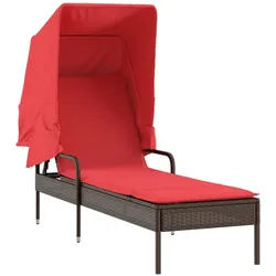 vidaXL Gartenliege NA Sonnenliege mit Sonnendach Braun Polyrattan braun