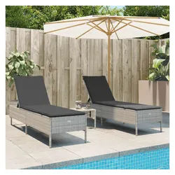 vidaXL Gartenliege, 3-tlg. Sonnenliegen-Set mit Auflage Hellgrau Poly Rattan