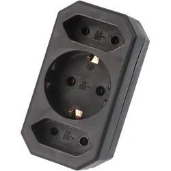Multistecker 2x Euro und 1x Schutzkontakt schwarz vertikal