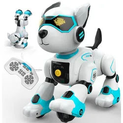 ANYSUN RC-Roboter Roboter Hund Kinder Puzzle Spielzeug Festival Geschenk (Programmierbarer Roboterhund mit Sprachbefehle,Fernbedienung, Berührungssensor), Roboterhund Spielzeug ab 3 Jahre mit Wiederaufladbarer Batterie blau|bunt