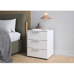 LeGer Home by Lena Gercke Nachtkommode Nachttisch Nachtschrank Nachtkonsole SERINA eleganter Eyecatcher (inkl. SOFT-CLOSE-FUNKTION), mit 3 Schubkästen sowie hochwertigen Metallgriffen MADE IN GERMANY weiß 50 cm x 61 cm x 42 cm