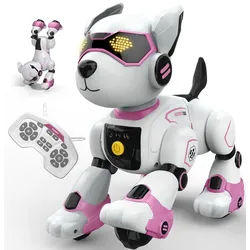 ANYSUN RC-Roboter Roboter Hund Kinder Puzzle Spielzeug Festival Geschenk (Programmierbarer Roboterhund mit Sprachbefehle,Fernbedienung, Berührungssensor), Roboterhund Spielzeug ab 3 Jahre mit Wiederaufladbarer Batterie rosa