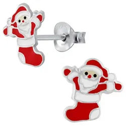 Order & Smile Schmuck Paar Ohrstecker Kinder Ohrstecker Silber: Weihnachtsmann im Nikolausstiefel bunt