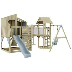 OutdoorToys Spielturm Liv, aus Holz in Eisblau mit Babyschaukel & Rutsche blau