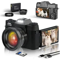 Fine Life Pro Digitalkamera 4K, Fotokamera mit 180° Flip 3.0" Bildschirm Kompaktkamera (48 MP, Kompaktkamera mit 64GB TF-Karte, WiFi-Funktionalität) schwarz