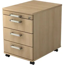Venda Rollcontainer , Eichefarben , Metall , 4 Schubladen , 42.8x59x58 cm , umfangreiches Zubehör erhältlich, Beimöbel erhältlich , Büromöbel, Schreibtischcontainer, Rollcontainer
