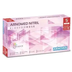 ARNOMED Nitril Blossom Rose Einmalhandschuhe, puderfrei, rosa, Unsterile Nitrilhandschuhe mit einem sensiblen Tastempfinden, 1 Packung = 100 Stück, Größe S