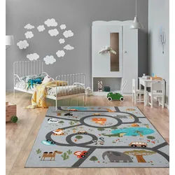 Teppich THE CARPET "Happy Life", grau, B:120cm H:4mm L:160cm, Polyester, Teppiche, Teppich, Life Kinderzimmer Teppich Spielteppich pflegeleicht