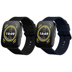 kwmobile 2x Uhrenarmband für Huami 22mm Amazfit Bip 6 / Bip 5 Unity / Bip 5 / Smartwatch, 2-tlg., Fitnesstracker Band Set aus TPU Silikon - Ersatzarmband Smartwatch blau|schwarz