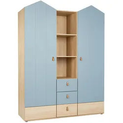 arthur berndt Kleiderschrank Roofy , Salbeigrün, Eichefarben , Holzwerkstoff , 7 Fächer , 3 Schubladen , Rechteckig , 150x200x51 cm , Blauer Engel, Hergestellt in Deutschland , Babymöbel & Kindermöbel, Babyzimmer, Babykleiderschränke