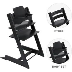 Stokke Hochstuhl-Set , Schwarz , Holz , Buche , 83x57x46 cm , Fußstütze verstellbar, Sitzfläche verstellbar, höhenverstellbar , Babymöbel & Kindermöbel, Babyzimmer, Hochstühle