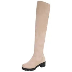 Ital-Design Elegante Overknee-Stiefel für Damen mit rutschfester Sohle Overkneestiefel (90827503) Blockabsatz Stiefel in Beige beige|braun 36 EU