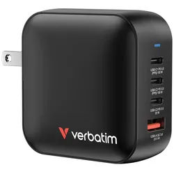 VERBATIM Ladeadapter, Mini GaN, 100W, schwarz, 1x USB-A QC, 3x USB-C PD, Retail