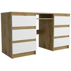 Masseno Schreibtisch Angulo 130x50x75 cm Bürotisch Computertisch, Eiche Artisan , Holzwerkstoff , 6 Schubladen , Rechteckig , 130x75x50 cm , Büromöbel, Schreibtische, Schreibtische