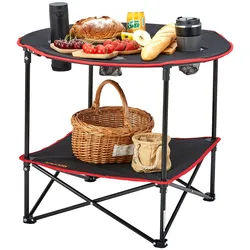 VEVOR Klapptisch Campingtisch 720x720x610 mm, Zusammenklappbarer Gartentisch 2-lagiger Balkontisch Mehrzwecktisch mit 4 Getränkehaltern 25 kg Belastbar Camping Tisch Falttisch Tragbar Oxford-Stoff