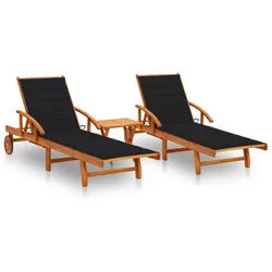 vidaXL Gartenliege Sonnenliegen 2 Stk. mit Tisch und Auflagen Massivholz, 1 St. schwarz