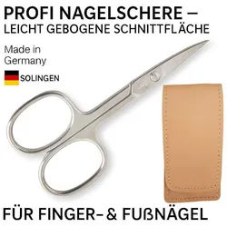 EloModa Nagelschere Solingen Nagelschere gehärteter Stahl Extra scharf mit gebogener Schne, (1-tlg), gebogener Schnittfläche, Leder-Etui Made in Germany beige