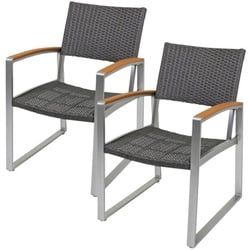 Gardenson Gartenstuhl-Set , Dunkelgrau, Hellbraun , Metall, Kunststoff , eckig , 56x84x66 cm , stapelbar, wetterbeständig, UV-beständig , Gartenmöbel, Gartensessel, Gartenstühle