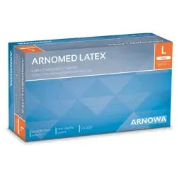 ARNOMED Latex PF Einmalhandschuhe, puderfrei, natur, Strapazierfähige Latexhandschuhe mit guter Griffigkeit, 1 Packung = 100 Stück, Größe L