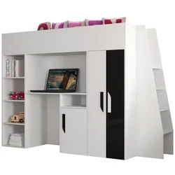 ABIKS MÖBEL Hochbett PARTY 15 Etagenbett für Jugendliche mit Schreibtisch, Kleiderschrank