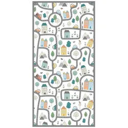 Bilderdepot24 Teppich Vinyl Kinderteppich Kinderzimmer Mädchen Jungen lang modern, Läufer - bunt glatt, nass wischbar (Saft, Tierhaare) - Saugroboter & Bodenheizung geeignet bunt 90 cm x 180 cm