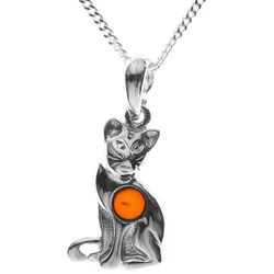 OSTSEE-SCHMUCK Kette mit Anhänger Ostsee-Schmuck Kette mit Anhänger Katze Kette mit Anhänger Katze (2-tlg) silberfarben 42 cm