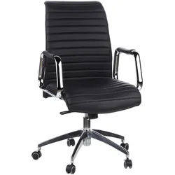 Mid.you Chefsessel , Schwarz, Silberfarben , Textil, Leder , Kombination Echtleder/Lederlook,Echtleder , Nappaleder , Drehkreuz , 59x114x50 cm , Wippfunktion, Sitzfläche 360° drehbar, ergonomische Rückenlehne , Büromöbel, Bürostühle, Chefsessel