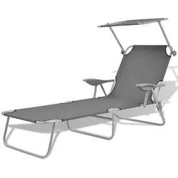 furnicato Gartenliege Klappliege mit verstellbarem Sonnendach 58 x 189 x 27 cm Grau grau