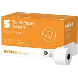 Satino HiCycle Toilettenpapier Großrolle, 3-lagig, hochweiß, JT3, Hochweißes Klopapier aus 100% Recyclingpapier, 1 Karton = 24 Rollen à 507 Blatt