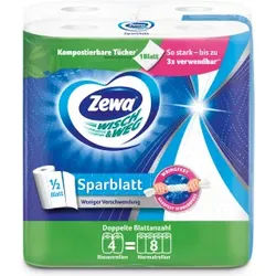 Zewa Küchenrolle Wisch&Weg Sparblatt, Weniger Verschwendung mit dem Alleskönner mit teilbaren Blättern, 1 Packung = 4 x 148 Blatt