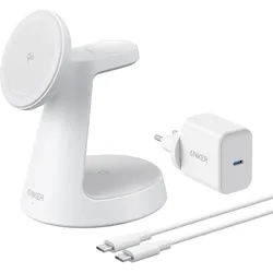 Anker kabellose Ladestation (3-in-1, Magnetischer, Ständer) Ladestation (Qi2-zertifiziert; Ultra-schnelles, kabelloses Laden mit 15W) weiß