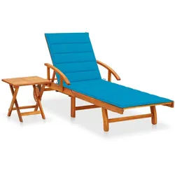Helloshop26 - Sonnenliege Deckstuhl Sonnenbett Gartenbett Terrassenmöbel mit Tisch und Kissen Akazienholz 02_0012636