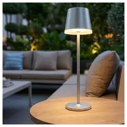 GLOBO LIGHTING LED Solarleuchte, LED-Leuchtmittel fest verbaut, Warmweiß, Solarlampe Tischleuchte Außenlampe LED Gartenlampe Balkonlampe silberfarben