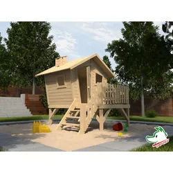 Weka Tabaluga Kinderspielhaus Lotti mit Treppe und Terrasse naturbelassen