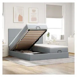 vidaXL Bett, Ottoman-Bett mit Matratzen Hellgrau 200x200 cm Stoff