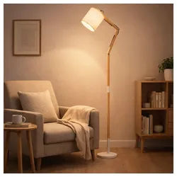GLOBO LIGHTING Stehlampe, Leuchtmittel nicht inklusive, Stehlampe Stehleuchte Holzlampe Textil weiß Gelenke beweglich H 172 cm braun