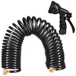 relaxdays Spiralschlauch Wasser Spiralschlauch mit Brause 10 m schwarz