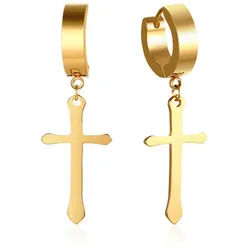Order & Smile Schmuck Paar Ohrhänger Kreuz Ohrringe: Edelstahl Klappcreolen Ohrhänger goldfarben