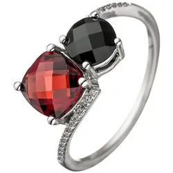 JOBO Diamantring, 585 Weißgold mit 24 Diamanten Granat Onyx silberfarben 50