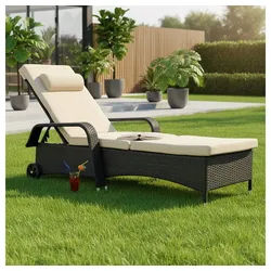 Melko Gartenliege Sonnenliege Gartenliege Polyrattan inkl. Kissen&Kopfstütze Saunaliege, Stück, Liege, Mehrfach verstellbar schwarz