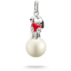 THOMAS SABO Kettenanhänger THOMAS SABO x Peanuts Anhänger Snoopy mit Herz auf Schneeball, mit Perle (imitiert) rot|schwarz|silberfarben