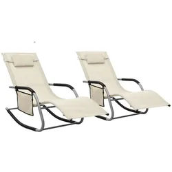 furnicato Gartenliege Sonnenliegen-Set 149x62x88 cm Creme und Grau mit Seitentasche weiß
