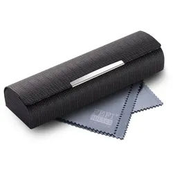 FEFI Brillenetui Kleines klassisches Etui in Leder-Optik mit Chrombeschlag, inklusive Mikrofasertuch schwarz
