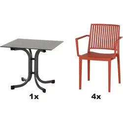 SIENA GARDEN Urban Lights Set 5teilig Lane Sessel gastrotauglich brick mit Tisch Sola 80x80
