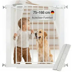Bronea Treppenschutzgitter BALU Türgitter ohne Bohren Türschutzgitter Treppengitter (75–82 cm verlängerbar bis 165 cm, SAFETY-LOCK Rot/Grün, ANTI-STOLPER-RAMPE, AUTO-CLOSE Türschutzgitter), Entwickelt, Geprüft & Zertifiziert in Deutschland EN1930:2012-02 weiß